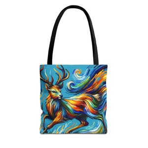 Vibrant Art Tote Bag, Colorful Deer Design, Eco-Friendly Reusable Shopper, Gift for Nature Lovers, Bohemian Style Accessories, Festival Bag