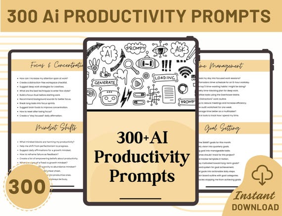 300+ AI Productivity Prompts Bundle | ChatGPT Prompts | Midjourney | Digital Download | PDF | Work From Home Tools | AI Tools for Business