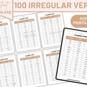 Irregular Verbs Chart | English Grammar Cheat Sheet | Printable PDF | ESL Study Guide | Verb Conjugation Practice | Language Learning