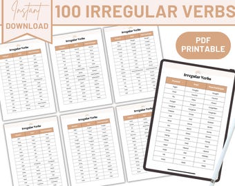 Grafiek met 100 onregelmatige werkwoorden | ESL-grammaticastudiegids (afdrukbaar pdf)