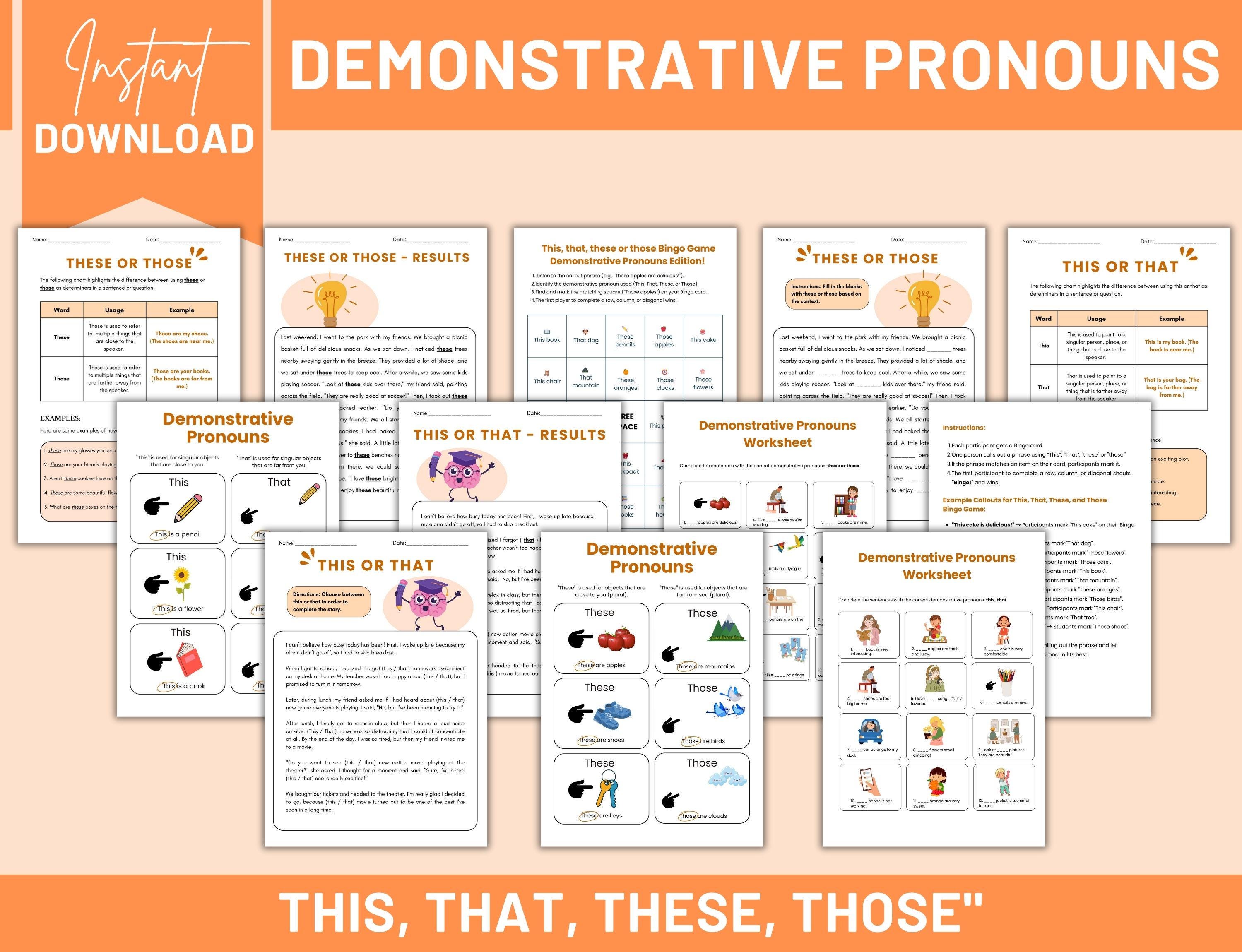 ESL Demonstrative Pronouns Worksheets | This That These Those | English ...