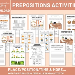 Aktivitetspaket med engelska prepositioner | Arbetsblad med engelska som andraspråk | Utskrivbara aktiviteter i engelska | Språkinlärning | Lärarresurs