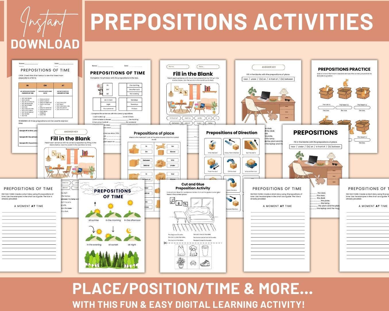 Preposition Room Activity English Prepositions Activity Pack | ESL Grammar Worksheets | Printable ...