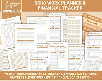 Boho Work Planner & Financial Tracker | Printable Weekly Budget (Digital Download)