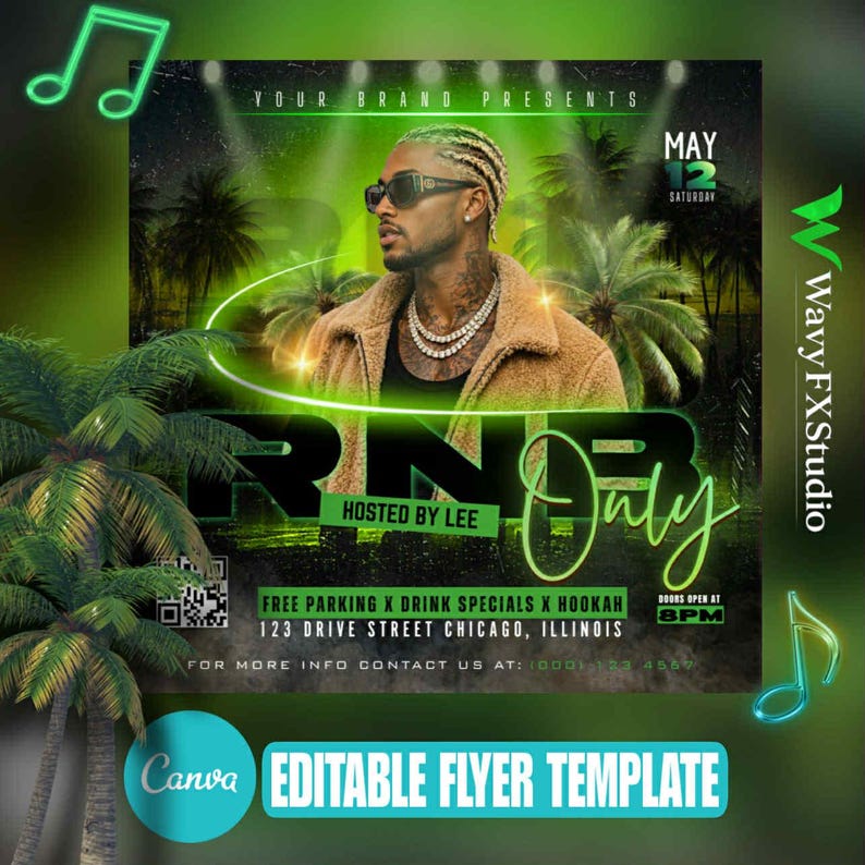 RNB Club Flyer Template | Urban DJ Party Event Design (canva Editable ...