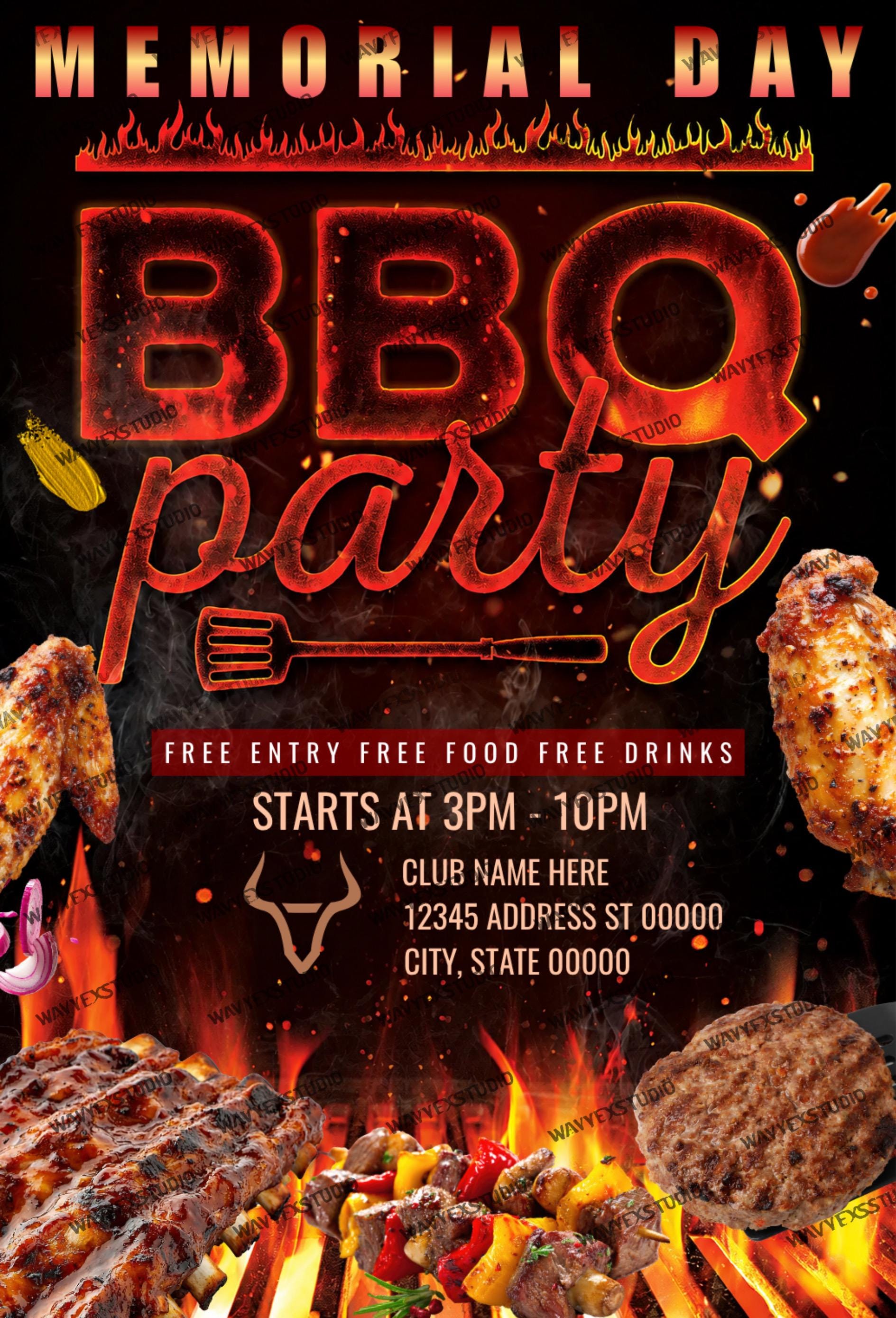 Memorial Day BBQ Party Flyer Template | Editable Cookout Invitation ...