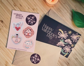 Valentine's Day Gifting Bundle Set | A6 Greeting Card with Envelope | Sticker Sheet | Anniversary Gift For Him | Gift for Her