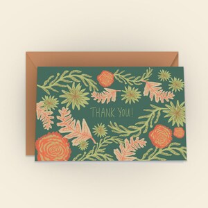 Tarjeta de agradecimiento con sobre / Estampado floral / Fiesta de dama de honor / Tarjetas con ilustraciones impresas / Temática de jardín
