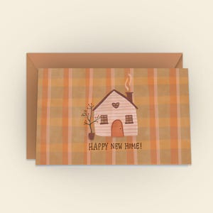 Cartão Feliz Nova Casa | com Envelope | Presente de Boas-vindas | Cartão de Nova Casa | Conjunto Impresso | Estética Ilustrada | Tamanho A6 | Cottagecore