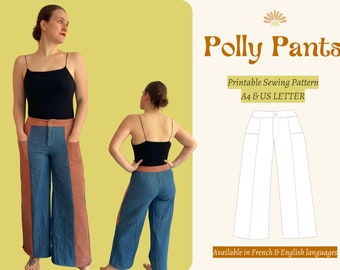 Wide Leg Pants Sewing Pattern Polly | Side pockets | Printable Sewing Pattern/PDF/Digital| Sizes 6-22 | Automatic download