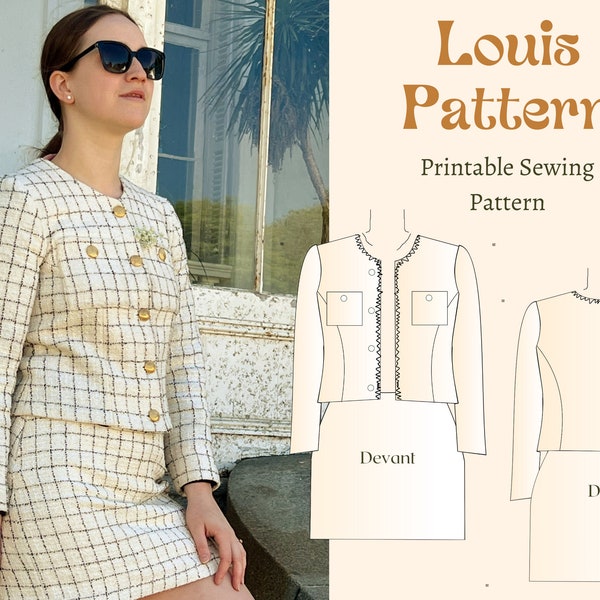 Ensemble Louise (veste en tweed + jupe classique) | Patron de couture imprimable/PDF/Numérique | Tailles 6 -22 | Téléchargement automatique