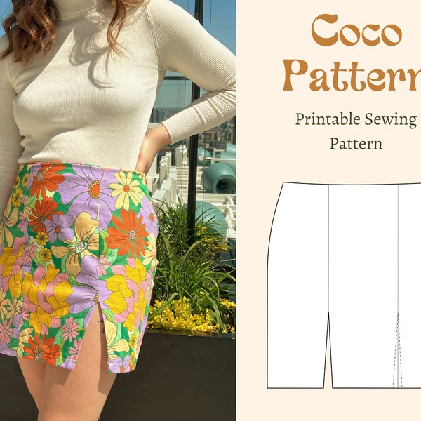 Skirt with Front Slit Pattern | Mini Skirt Pattern | Printable Sewing Pattern/PDF/Digital| Sizes 6-22 | Automatic download | Easy pattern