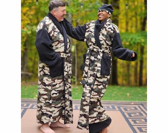 Bata de forro polar de camuflaje para hombre y mujer de talla grande