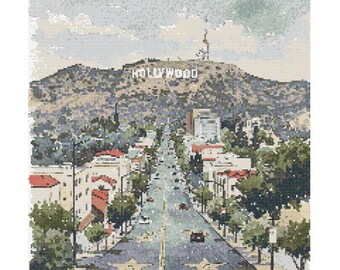 Hollywood Cityscape Cross Stitch Pattern - 200 x 200 stitches