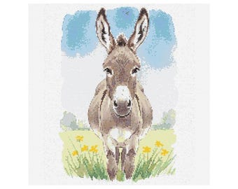 Donkey Watercolor Cross Stitch Pattern - Design size: 200 x 200 stitches
