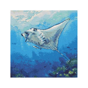 Manta Ray Cross Stitch Pattern - Design size: 200 x 200 stitches