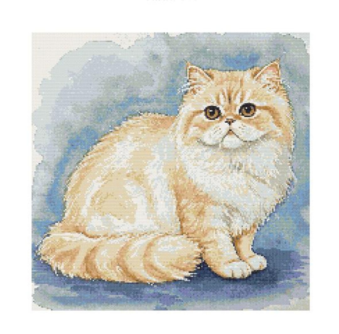 ペルシャ猫の水彩クロスステッチパターン - デザインサイズ：200 x 200