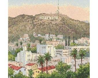 Hollywood Cityscape Cross Stitch Pattern - 200 x 200 stitches