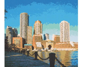 Boston, Massachusetts City Cityscape Cross Stitch Pattern - 200 x 200 stitches