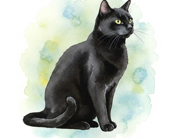 黒猫の水彩画クロスステッチパターン - デザインサイズ：200 x