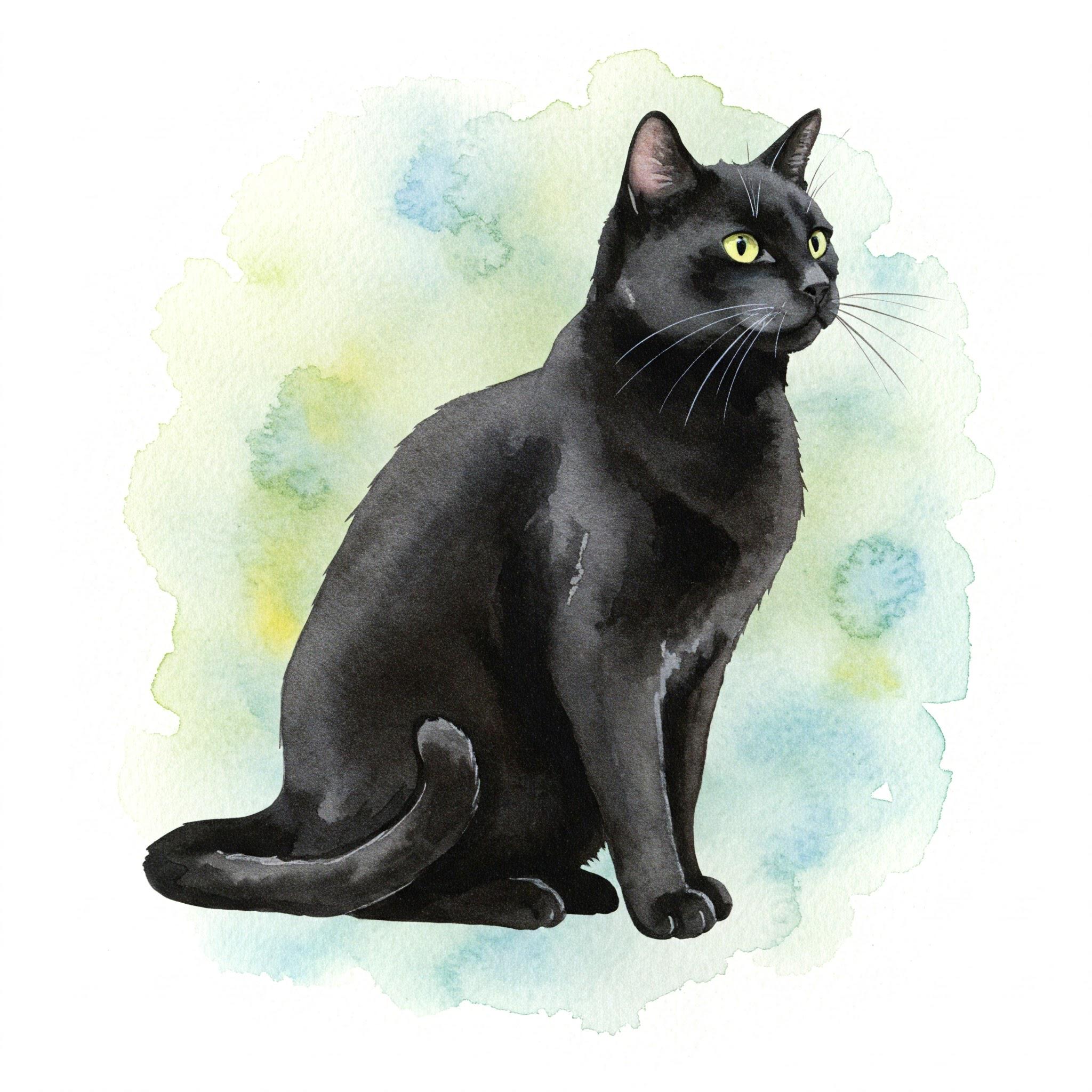黒猫の水彩クロスステッチパターン - デザインサイズ: 200 x 200