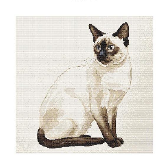 シャム猫の水彩画クロスステッチパターン - デザインサイズ：200 x 200