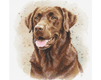 Chocolate Labrador Cross Stitch Pattern, Modern Lab Dog Embroidery Chart (PDF Download)