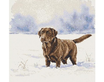 Chocolate Labrador Retriever Dog Cross Stitch Pattern - Design size: 200 x 200 stitches