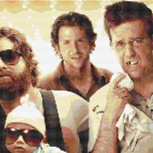 The Hangover, Bradley Cooper, Zach Galifianakis, Ed Helms, Justin Bartha, Cross Stitch Pattern - 32800 stitches, (200 x 164)