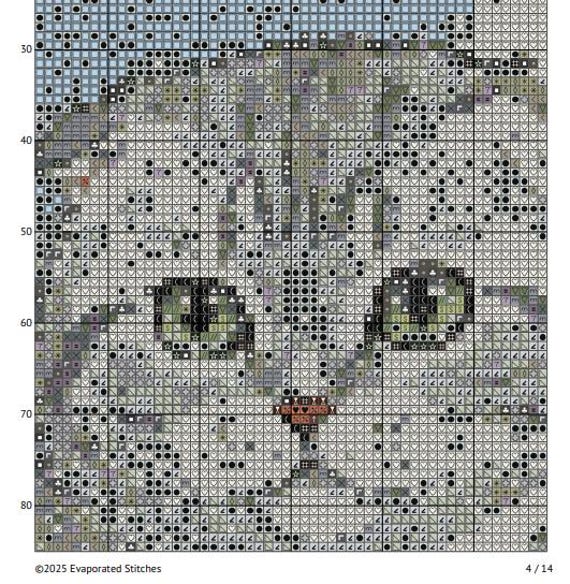 スコティッシュフォールド猫の水彩画風クロスステッチ図案 - デザイン