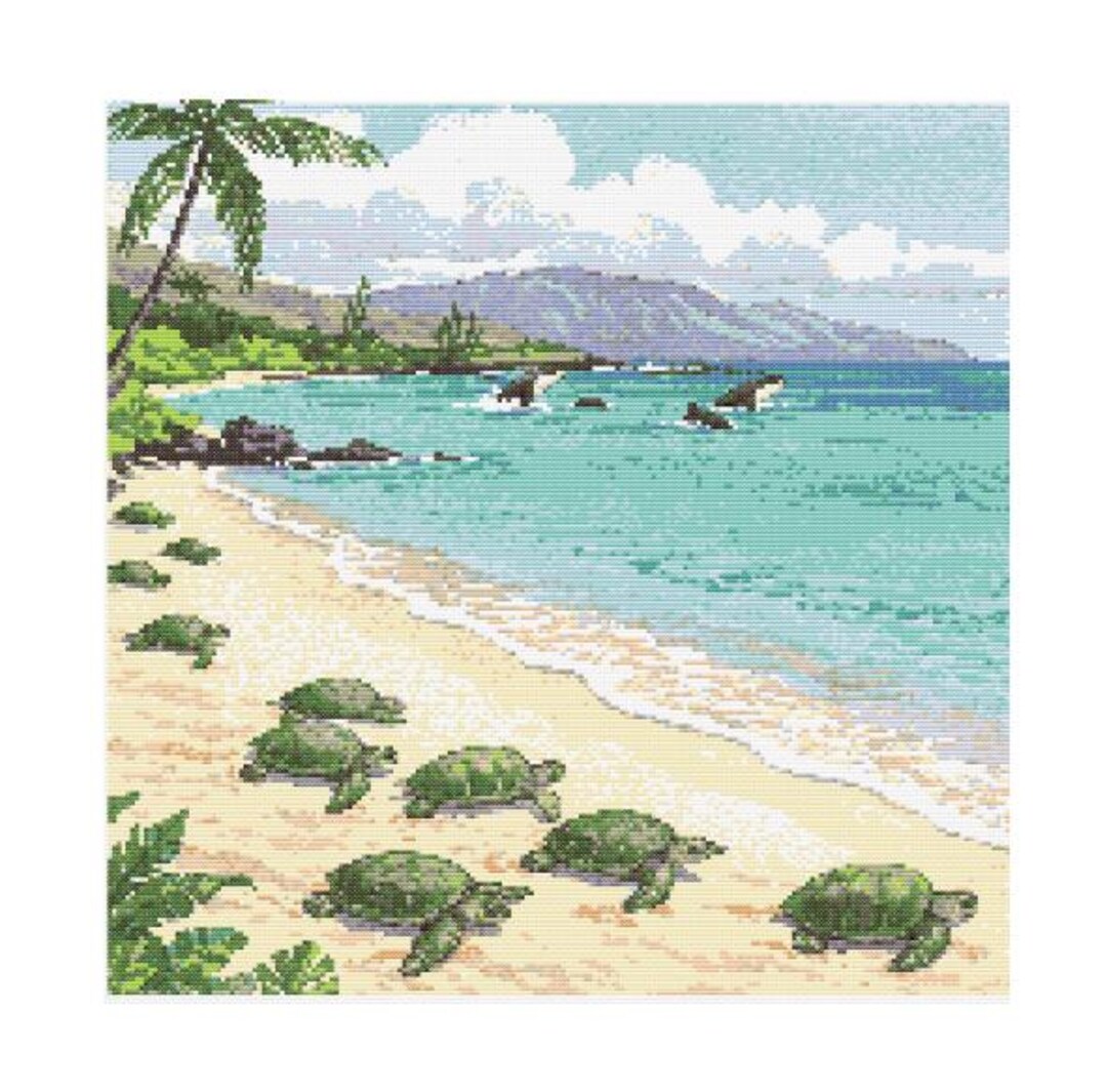 Moui Pattern Maui Turtles Beach Cross Stitch Pattern - Design Size: 200 X 200 ...