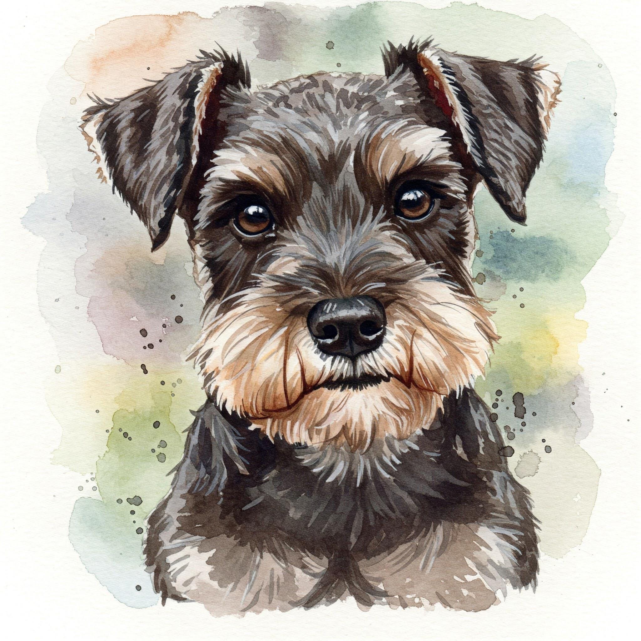 シュナウザーの水彩画クロスステッチパターン - デザインサイズ：200 x