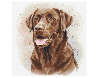 Chocolate Labrador Cross Stitch Pattern, Modern Lab Dog Embroidery Chart (PDF Download)