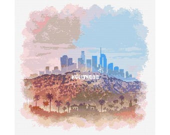 Hollywood Cityscape Cross Stitch Pattern - 200 x 200 stitches