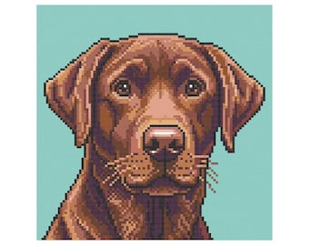 Chocolate Labrador Retriever 8-bit Dog Cross Stitch Pattern - Design size: 200 x 200 stitches