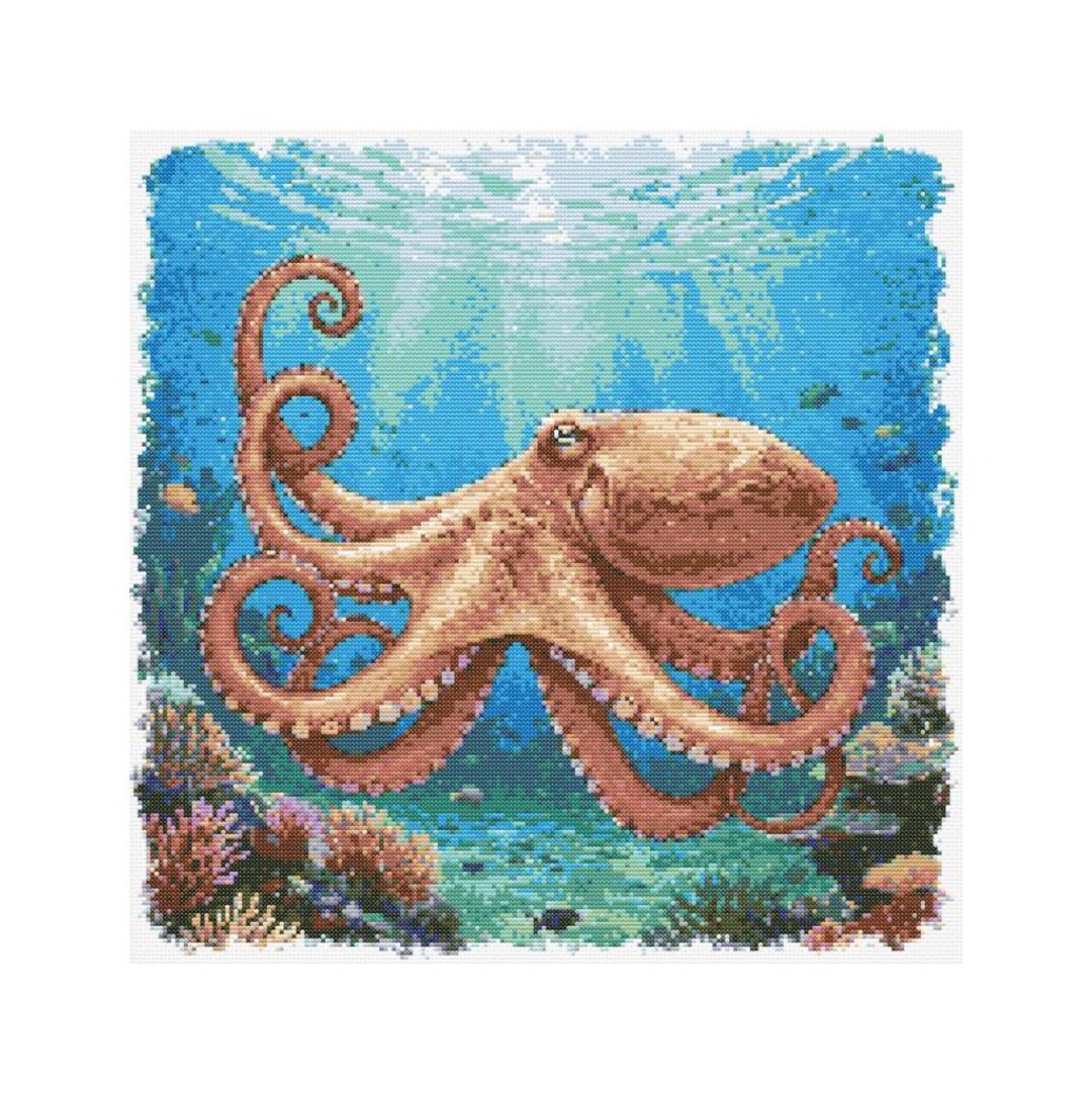 タコの水彩画クロスステッチパターン - デザインサイズ：200 x 200