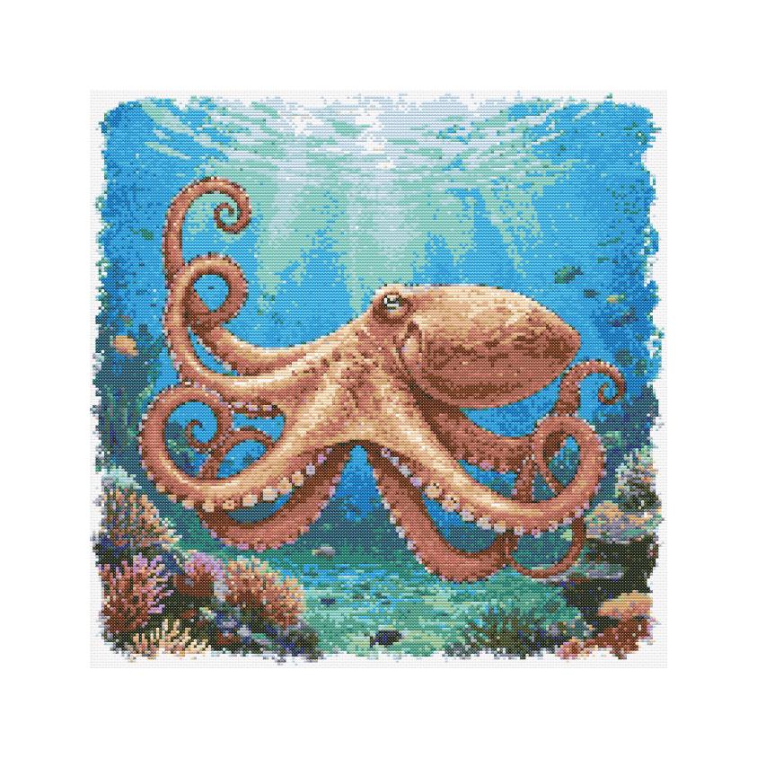 タコの水彩画クロスステッチパターン - デザインサイズ：200 x 200