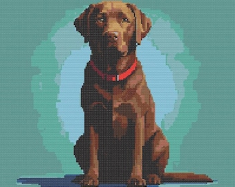 Chocolate Labrador Retriever Dog Cross Stitch Pattern - Design size: 200 x 200 stitches