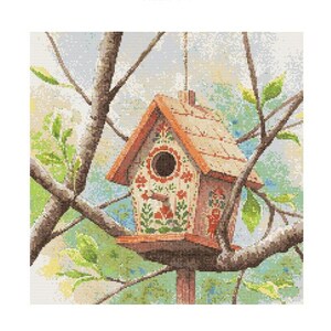 Folk Art Vogelhaus Kreuzstichmuster - Designgröße: 200 x 200 Stiche