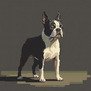 Boston Terrier Dog Cross Stitch Pattern - Design size: 200 x 200 stitches