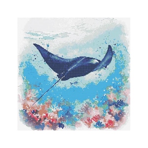Manta Ray Cross Stitch Pattern - Design size: 200 x 200 stitches
