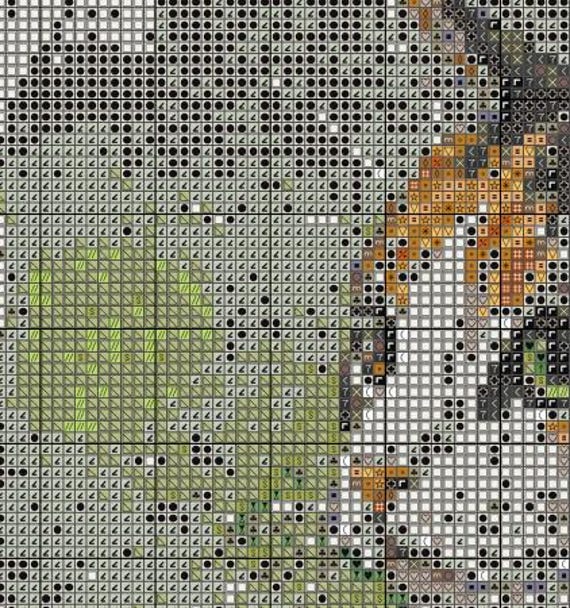三毛猫の水彩画風クロスステッチ図案、モダンな動物刺繍図案（PDF