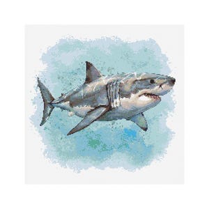 Great White Shark Cross Stitch Pattern - Design size: 200 x 200 stitches
