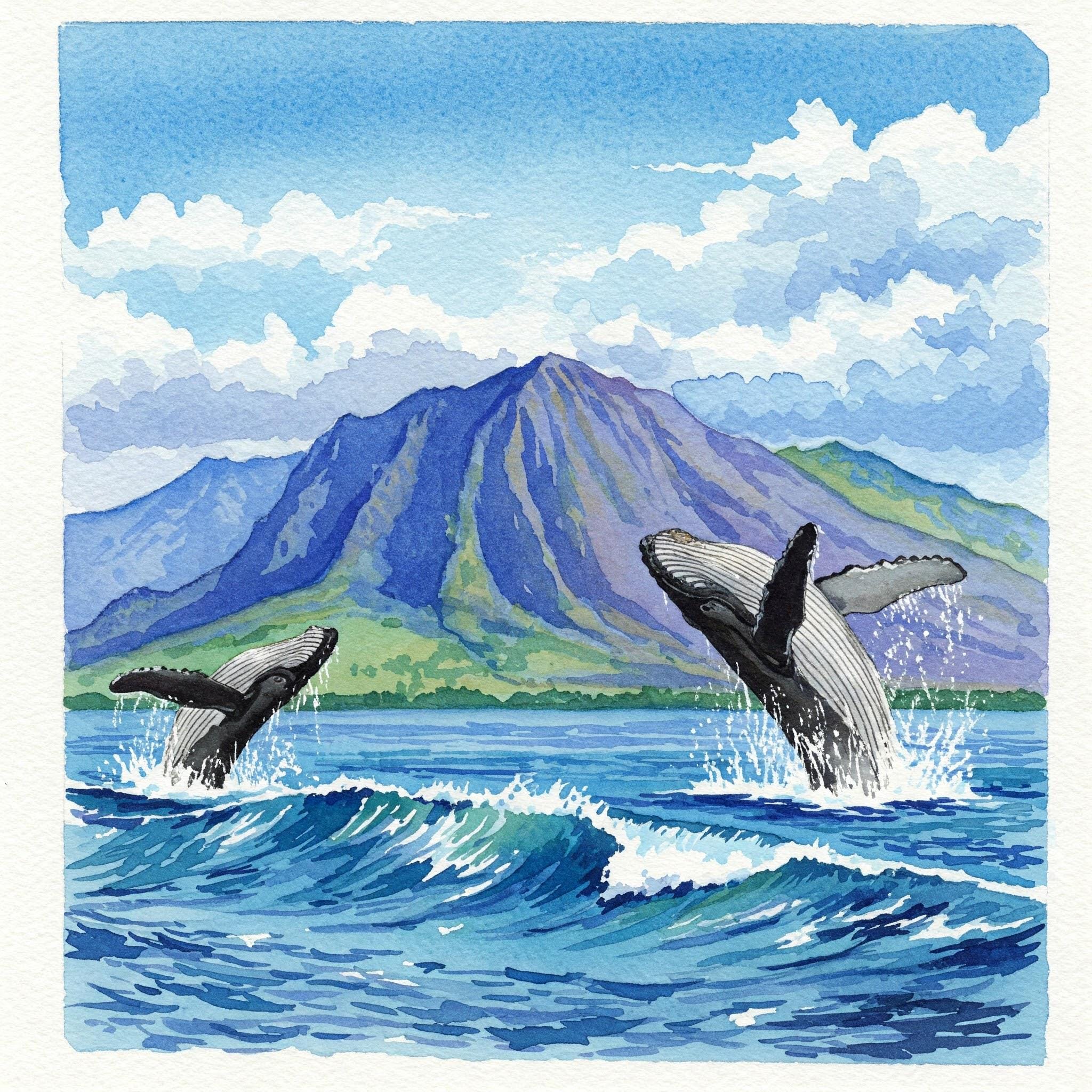 マウイ島のザトウクジラ - ブリーチング（水面から飛び上がる）クロス
