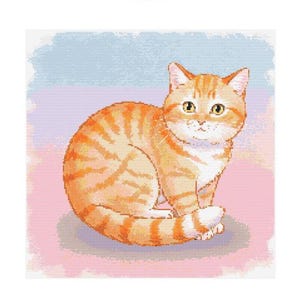 Orange Tabby Cat Watercolor Cross Stitch Pattern - Design size: 200 x 200 stitches