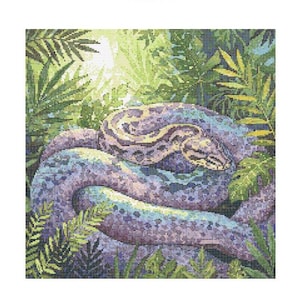 Python Watercolor Cross Stitch Pattern - Design size: 200 x 200 stitches