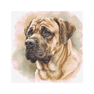 Mastiff Watercolor Cross Stitch Pattern - Design size: 200 x 200 stitches