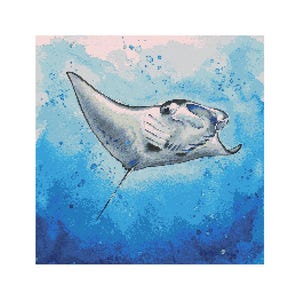Manta Ray Cross Stitch Pattern - Design size: 200 x 200 stitches