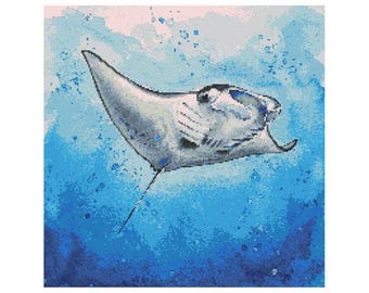 Patrón de punto de cruz de manta raya - Tamaño del diseño: 200 x 200 puntos / Descarga digital / Hecho a mano / Manualidades / Bordado