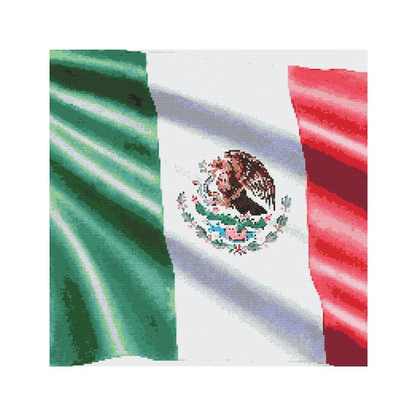 メキシコ国旗の水彩画風クロスステッチ図案 - 200 x 200ステッチ